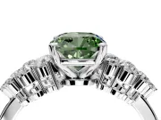 Cluster Engagement Ring Setting for Fancy Green Cushion Cut Center with 2-Row Shoulder Clusters and Prong Head in White Gold