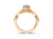 Solitaire Engagement Ring Setting for Radiant Cut Center with Carved Leaf Shoulders and Prong Head in Rose Gold