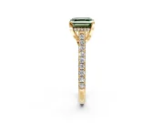 Solitaire Engagement Ring Setting for Fancy Green Asscher Cut Center with Widening Pave Band and Claw Prong Head in Yellow Gold