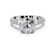 Solitaire Engagement Ring Setting for Round Cut Center with Multi-Row Accents and Prong Head in Platinum