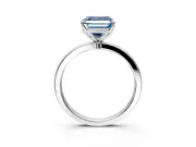 Solitaire Engagement Ring Setting for Fancy Blue Asscher Cut Center with Thin Rounded Plain Band and Prong Head in Sterling Silver