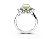 3 Stone Engagement Ring Setting for Fancy Yellow Asscher Cut Center with Crossover Basket, Pave Band and Prong Head in Platinum