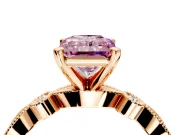 Solitaire Engagement Ring Setting for Fancy Pink Radiant Cut Center with Milgrain Bezel Accents and Prong Head in Rose Gold