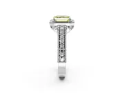 Milgrain Halo Engagement Ring Setting for Fancy Yellow Asscher Cut Center with Pave Band and Prong Head in Sterling Silver