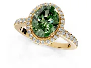 Halo Engagement Ring Setting for Fancy Green Oval Center with Inner Milgrain Border and Prong Head in Yellow Gold