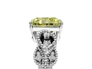 Leaf Engagement Ring Setting for Fancy Yellow Princess Cut Center with Milgrain Accent Band and Prong Head in Sterling Silver