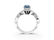 Halo Engagement Ring Setting for Fancy Blue Emerald Cut Center with Pave Infinity Twist Band and Prong Head in Sterling Silver