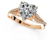 Solitaire Engagement Ring Setting for Heart-Shaped Center with Twisted Pave Split Shank and Prong Head in Rose Gold