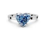 Hidden Halo Engagement Ring Setting for Fancy Blue Heart-Shaped Center with Wide Flat Plain Band and Prong Head in White Gold