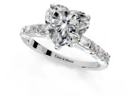 Baguette Engagement Ring Setting for Heart-Shaped Center with Alternating Bar-Set Band and Prong Head in White Gold