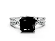 Solitaire Engagement Ring Setting for Fancy Black Cushion Cut Center with Narrow Twist Pave Band and Prong Head in Sterling Silver