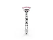 Solitaire Engagement Ring Setting for Fancy Pink Radiant Cut Center with Bezel-Dot Beaded Band and Prong Head in Sterling Silver