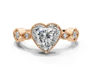 Vintage Station Engagement Ring Setting for Heart-Shaped Center with Accents and Prong Head in Rose Gold