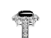 Halo Engagement Ring Setting for Fancy Black Princess Cut Center with Milgrain Channel Band and Prong Head in Sterling Silver