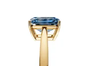 Solitaire Engagement Ring Setting for Fancy Blue Emerald Cut Center with Open Cathedral Shoulders and Prong Head in Yellow Gold