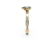 Solitaire Engagement Ring Setting for Fancy Green Pear-Shaped Center with Channel Baguette Band and Prong Head in Yellow Gold