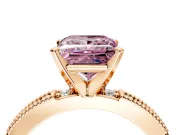 Solitaire Engagement Ring Setting for Fancy Pink Princess Cut Center with Milgrain-Edged Pave Band and Prong Head in Rose Gold