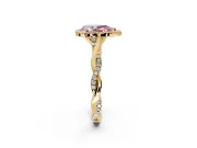 Halo Engagement Ring Setting for Fancy Pink Pear-Shaped Center with Twist Band and Prong Head in Yellow Gold