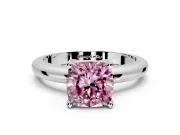 Solitaire Engagement Ring Setting for Fancy Pink Cushion Cut Center with Wire Band and Prong Head in Sterling Silver