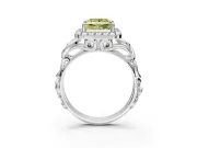 Halo Engagement Ring Setting for Fancy Yellow Princess Cut Center with Open Scroll Shoulders and Prong Head in Platinum