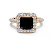 Halo Engagement Ring Setting for Fancy Black Asscher Cut Center with Pave Accents, Heart Basket and Prong Head in Rose Gold