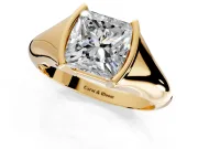 Tension Engagement Ring Setting for Princess Cut Center with Wide Tapered Band and Tension Head in Yellow Gold