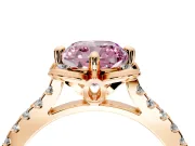 Floral Engagement Ring Setting for Fancy Pink Cushion Cut Center with Pave Band and Floral Prong Head in Rose Gold