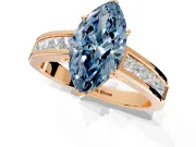 Solitaire Engagement Ring Setting for Fancy Blue Marquise Center with Princess Cut Channel Band and Prong Head in Rose Gold
