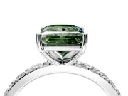 Solitaire Engagement Ring Setting for Fancy Green Princess Cut Center with Round Cut Pave Band and Prong Head in White Gold