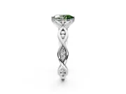 Solitaire Engagement Ring Setting for Fancy Green Oval Center with Accented Twist Band and Leaf Prong Head in Platinum