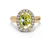 Halo Engagement Ring Setting for Fancy Yellow Oval Center with Square Band and Prong Head in Yellow Gold