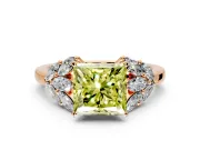 Leaf Cluster Engagement Ring Setting for Fancy Yellow Princess Cut Center with Marquise Accents and Prong Head in Rose Gold