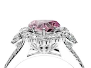 Halo Engagement Ring Setting for Fancy Pink Heart-Shaped Center with Two-Strand Split Shank and Prong Head in Sterling Silver