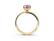 Solitaire Engagement Ring Setting for Fancy Pink Oval Center with Micro Pave Band and Prong Head in Yellow Gold