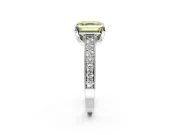 Solitaire Engagement Ring Setting for Fancy Yellow Asscher Cut Center with Milgrain-Framed Pave Band and Prong Head in Sterling Silver