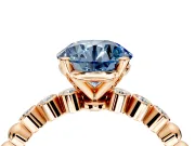 Solitaire Engagement Ring Setting for Fancy Blue Round Cut Center with Bezel-Dot Beaded Band and Prong Head in Rose Gold