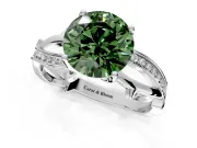 Solitaire Engagement Ring Setting for Fancy Green Round Cut Center with Pave and Plain Crossover Band and Prong Head in Sterling Silver