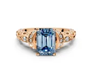 Solitaire Engagement Ring Setting for Fancy Blue Emerald Cut Center with Filigree Band and Prong Head in Rose Gold