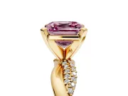 Solitaire Engagement Ring Setting for Fancy Pink Asscher Cut Center with Pave and Plain Crossover and Basket Head in Yellow Gold