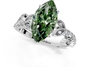 Leaf Motif Engagement Ring Setting for Fancy Green Marquise Center with Pave Band and Prong Head in Sterling Silver