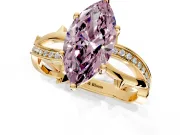 Solitaire Engagement Ring Setting for Fancy Pink Marquise Center with Pave and Plain Crossover Band and Prong Head in Yellow Gold