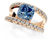 Solitaire Engagement Ring Setting for Fancy Blue Cushion Cut Center with Wide-Open Split Shank and Prong Head in Rose Gold