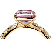 Cluster Engagement Ring Setting for Fancy Pink Asscher Cut Center with Round Cut Accent Band and Prong Head in Yellow Gold