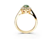 Floral Halo Engagement Ring Setting for Fancy Green Pear-Shaped Center with Large Halo Accents and Prong Head in Yellow Gold