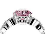 Leaf Engagement Ring Setting for Fancy Pink Round Cut Center with Milgrain Accent Band and Prong Head in White Gold
