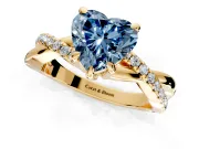 Solitaire Engagement Ring Setting for Fancy Blue Heart-Shaped Center with Half-Pave Crossover Band and Prong Head in Yellow Gold