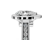 Halo Engagement Ring Setting for Pear-Shaped Center with Outer Bezel Rim, Pave Band and Prong Head in Platinum