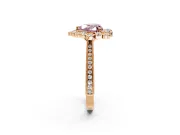 Milgrain Halo Engagement Ring Setting for Fancy Pink Heart-Shaped Center with Bezel Point Accents and Prong Head in Rose Gold