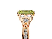 Cluster Engagement Ring Setting for Fancy Yellow Emerald Cut Center with Bezel Accent Clusters and Prong Head in Rose Gold
