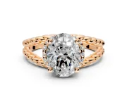 Halo Engagement Ring Setting for Oval Center with Rope Twist Split Shank and Prong Head in Rose Gold